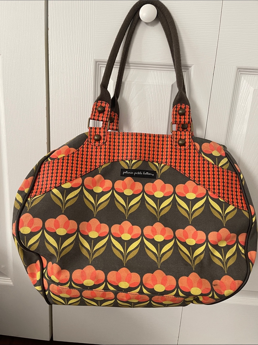 Petunia Pickle Bottom Orange and Olive Floral Tote
